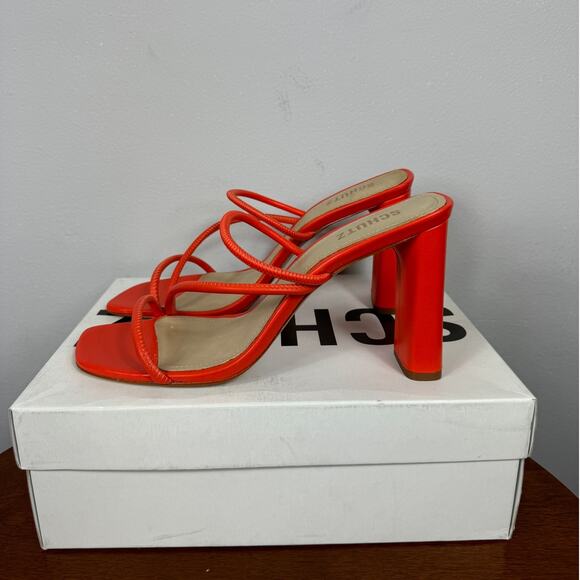 Schutz Chessie Slip On High Heel Sandals in Flame Orange Size 10 - Picture 5 of 11